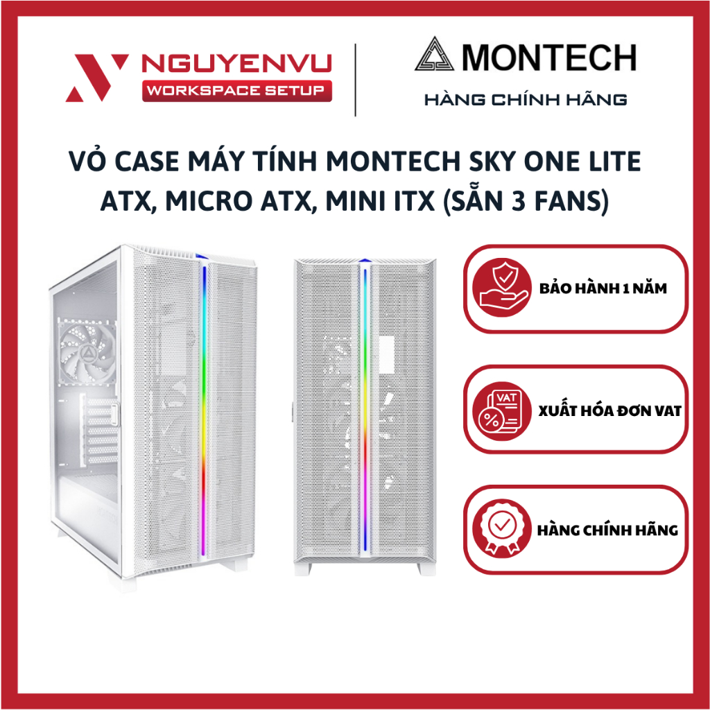 Vỏ Case máy tính Montech Sky One Lite Full Tower (ATX, Micro ATX, Mini ITX) - (Sẵn 3 Fans) - Hàng Ch
