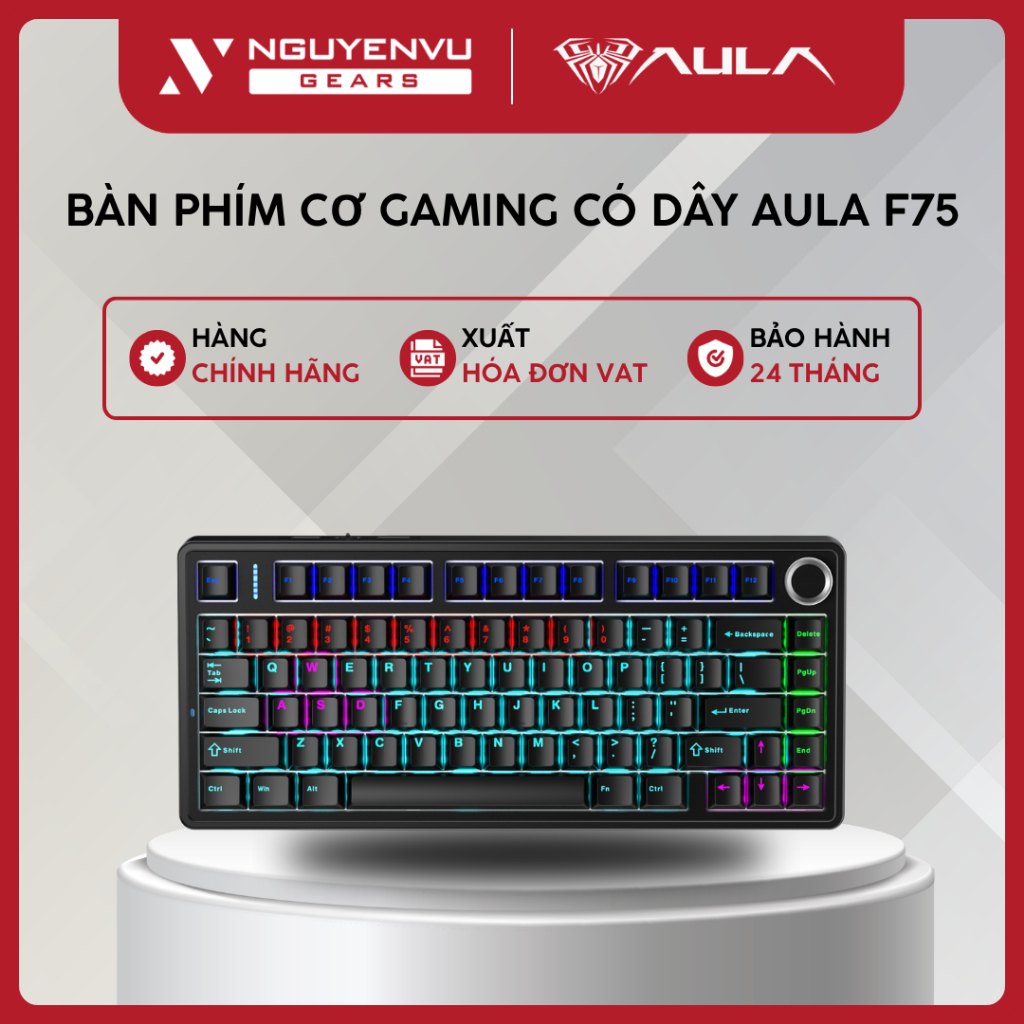 [Full VAT] Bàn phím cơ Gaming có dây AULA F75 (75%/Mạch ngược/Hot-swap/LED) - BH 24 THÁNG