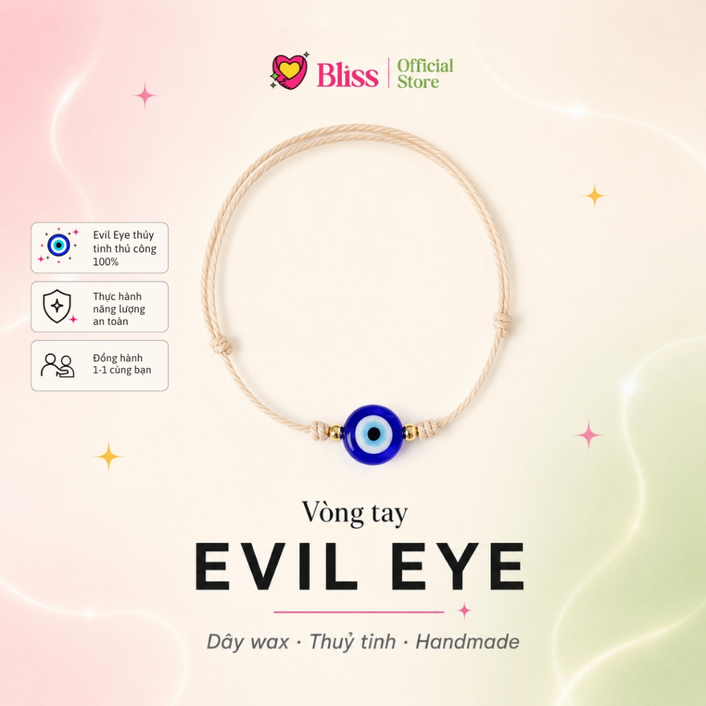 [VÒNG TAY ] Evil Eye thủy tinh dây wax dây be chống nước Bliss Accessories - Phụ Kiện handmade