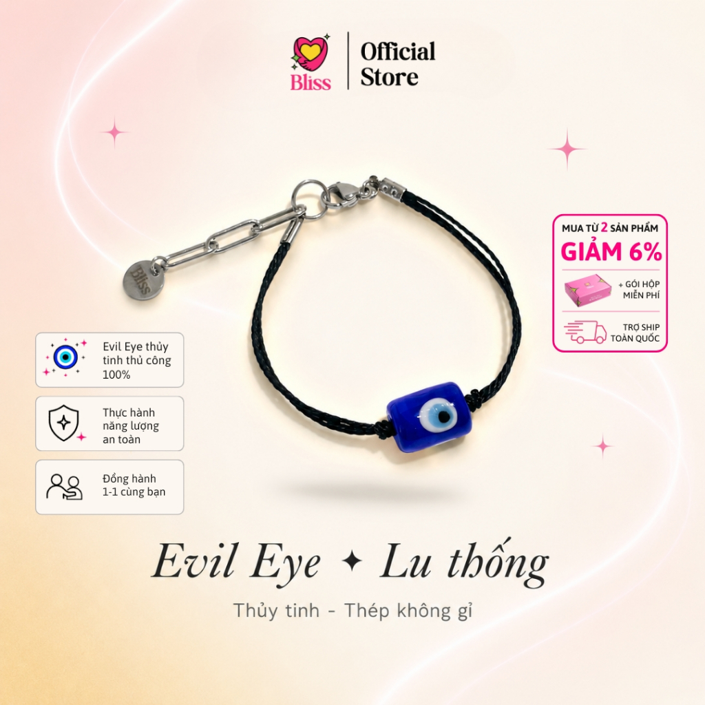 [Độc quyền - BST BẬT AURA] Vòng tay Lu thống Evil eye dây wax daily-wear unisex Bliss Accessories