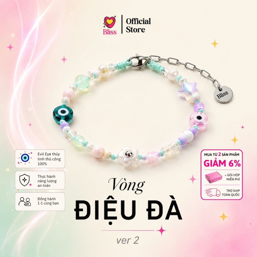 [VÒNG TAY] "Điệu Đà" - VER 2 - mix 2  Evil Eye thủy tinh Bliss Accessories - Phụ Kiện handmade