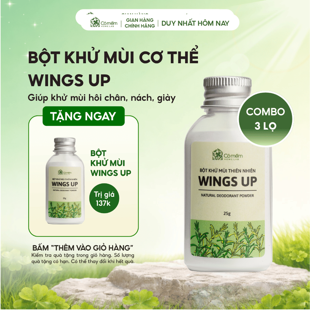 Combo 3 Bột Khử Mùi Wings Up Khử Mùi Hôi Chân Hôi Nách Giày Cỏ Mềm 25g