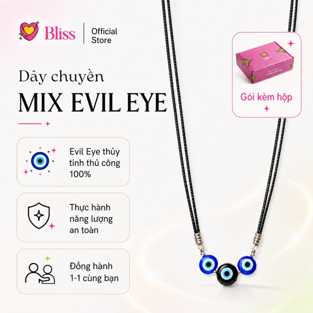 [Size 40cm] [DÂY CHUYỀN] Vòng cổ mix 2 evil eye thủy tinh Bliss Accessories - Dây Chuyền Handmade