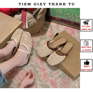 2368-33 {tiemgiaythanhtu} Giày Sục Nữ Đan Lưới Mũi Vuông Vintage Hàn Quốc