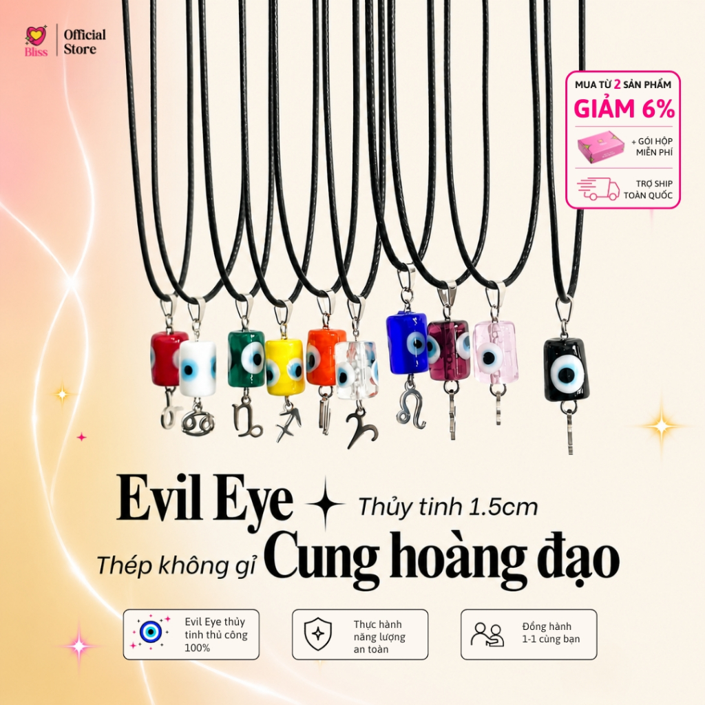 [Độc quyền - BST BẬT AURA] Dây chuyền dây sáp Lu thống Evil eye phối charm cung hoàng đạo Bliss Acce