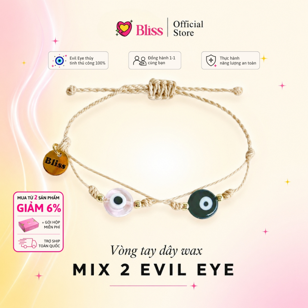 [VÒNG TAY] Evil Eye thủy tinh dây wax mix 2 màu [DÂY BE] Bliss Accessories - Phụ Kiện handmade
