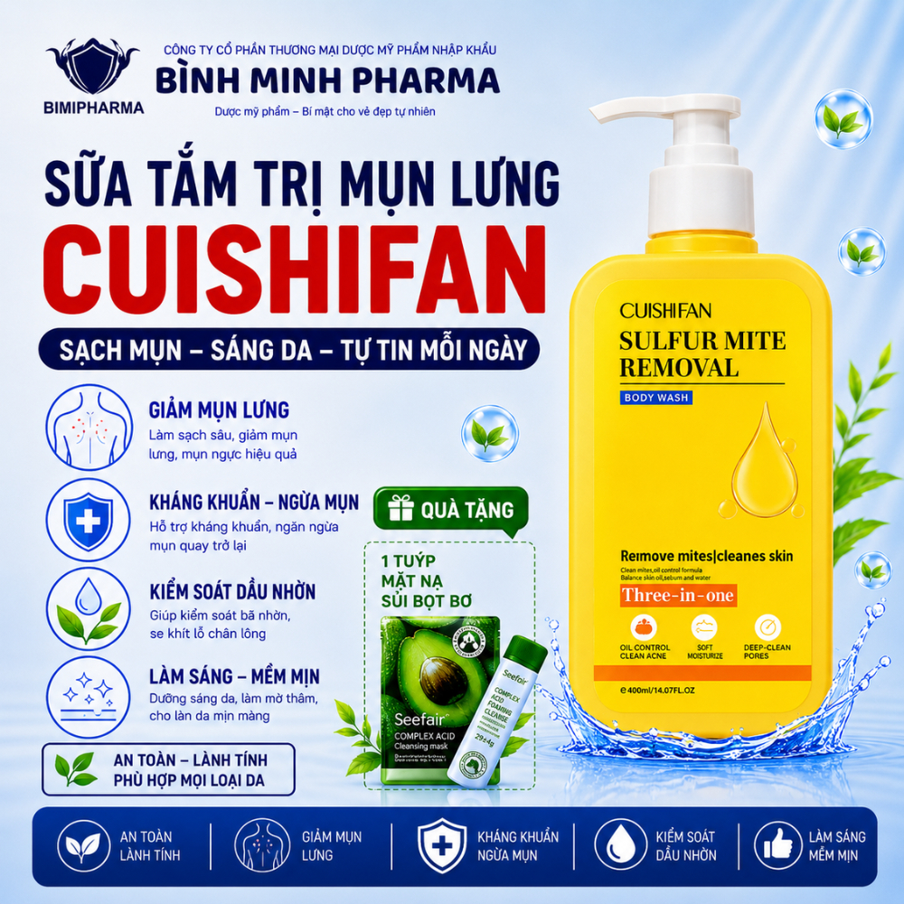 Sữa tắm nghệ đỏ Cuishifan Yongu giảm mụn lưng, cải thiện viêm nang lông, giảm thâm hiệu quả 300ml