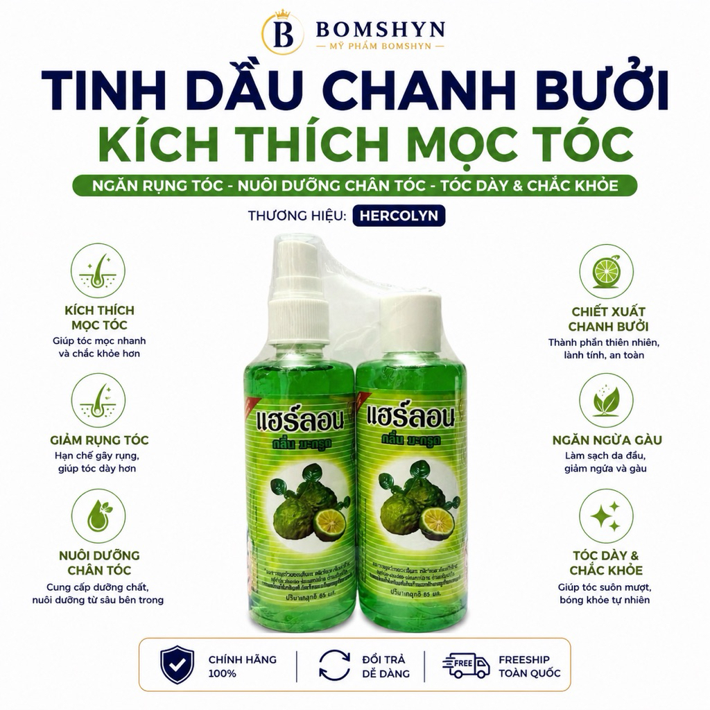 Tinh dầu bưởi chanh xịt kích thích mọc tóc nhanh cặp 2 chai thuỷ tinh