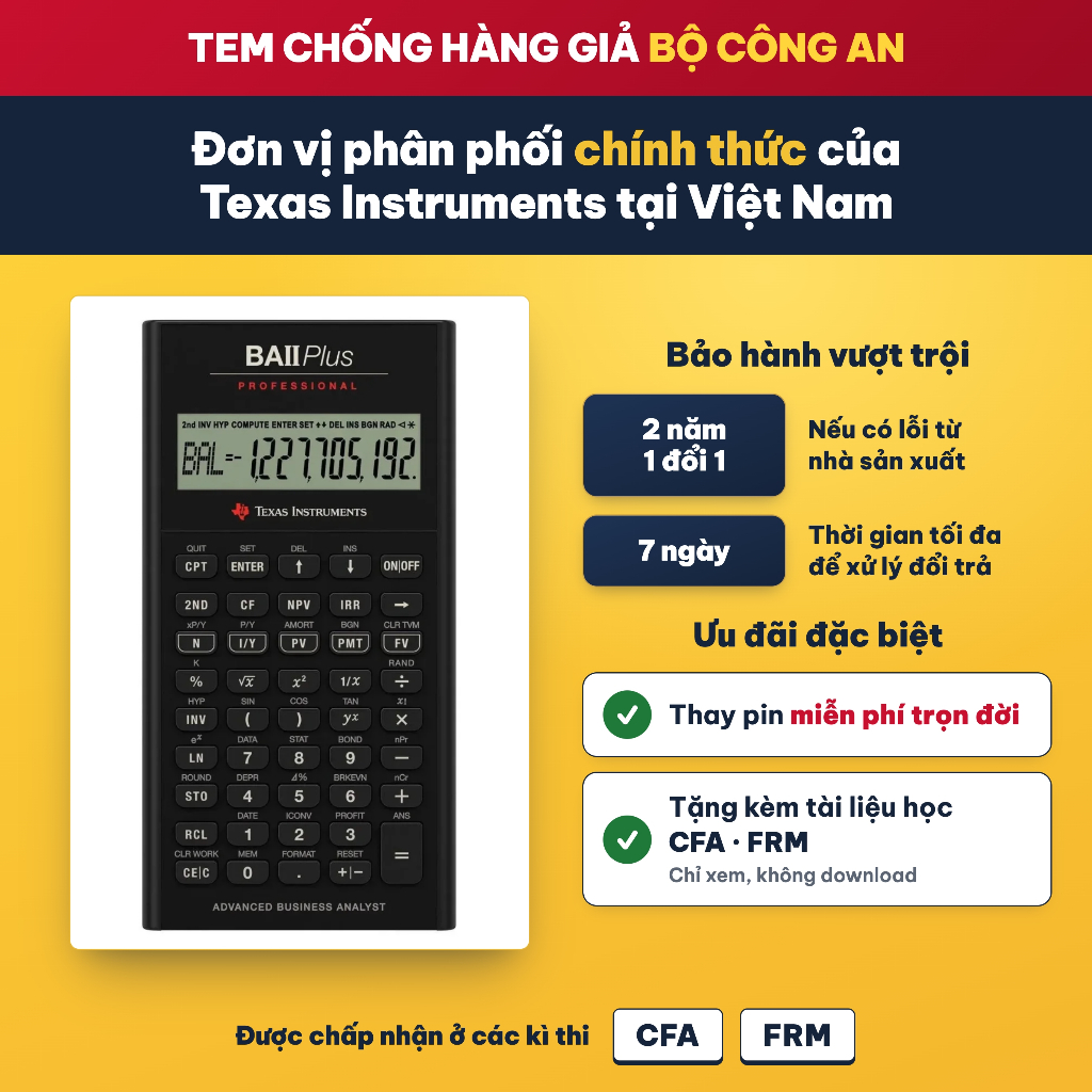 Texas Instruments Máy Tính Tài chính BA II Plus Professional, Fullbox, mẫu mới nhất. Lô sx 08.2025