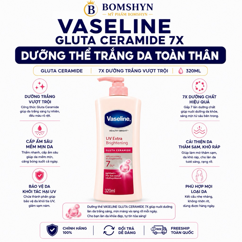 Vaseline 70x dưỡng trắng dưỡng ẩm 320ml Thái lan