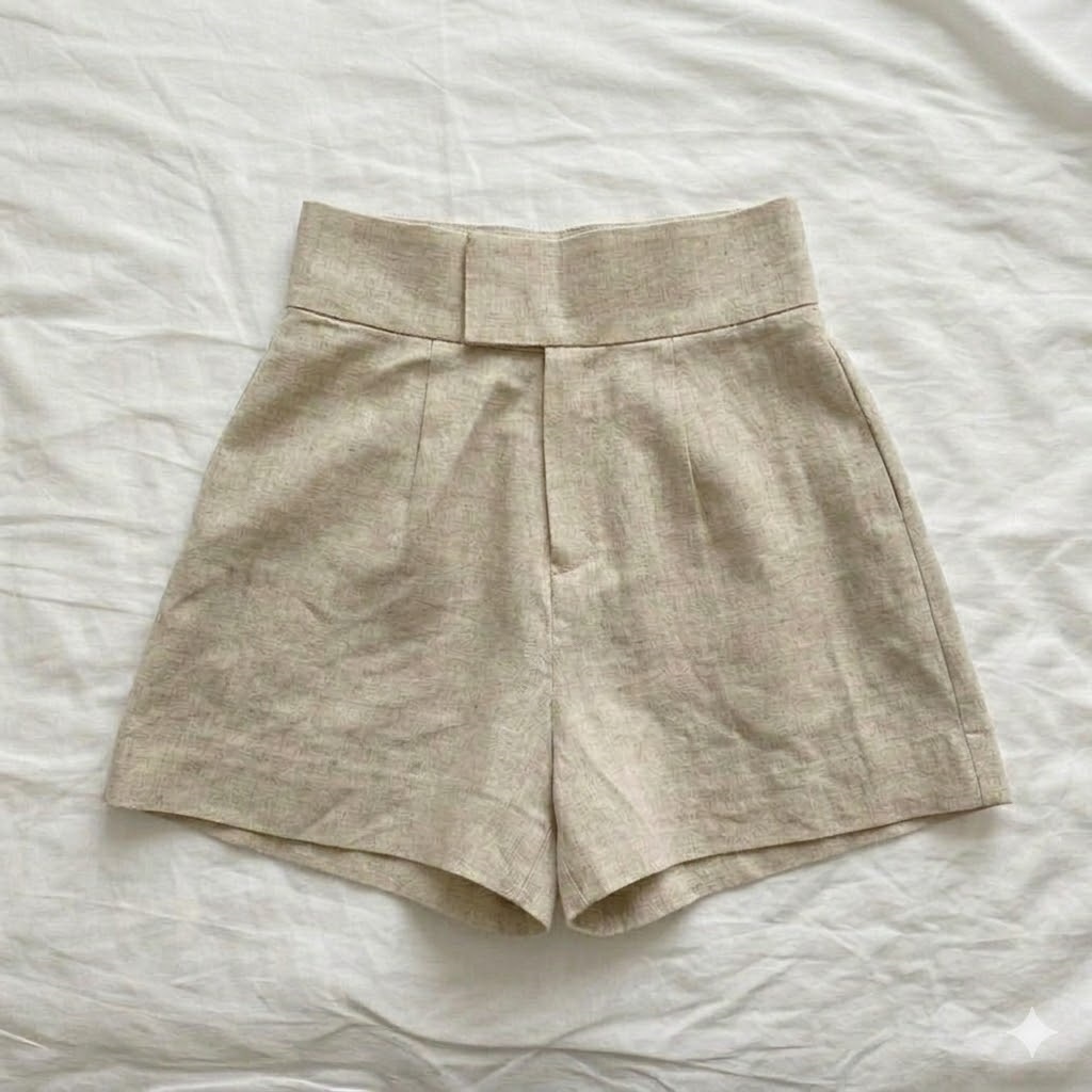 Quần sóc nữ cạp cao SLINEN, chất vải Linen bột Premium, form ống rộng dáng váy trẻ trung - QS04
