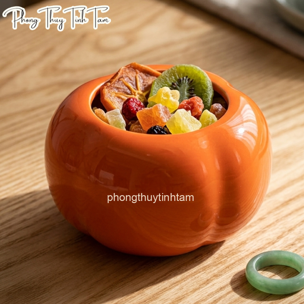 Hũ Đựng Trà Bằng Gốm Sứ Quả Hồng Cao Cấp Hũ Đựng Bánh Kẹo Mini