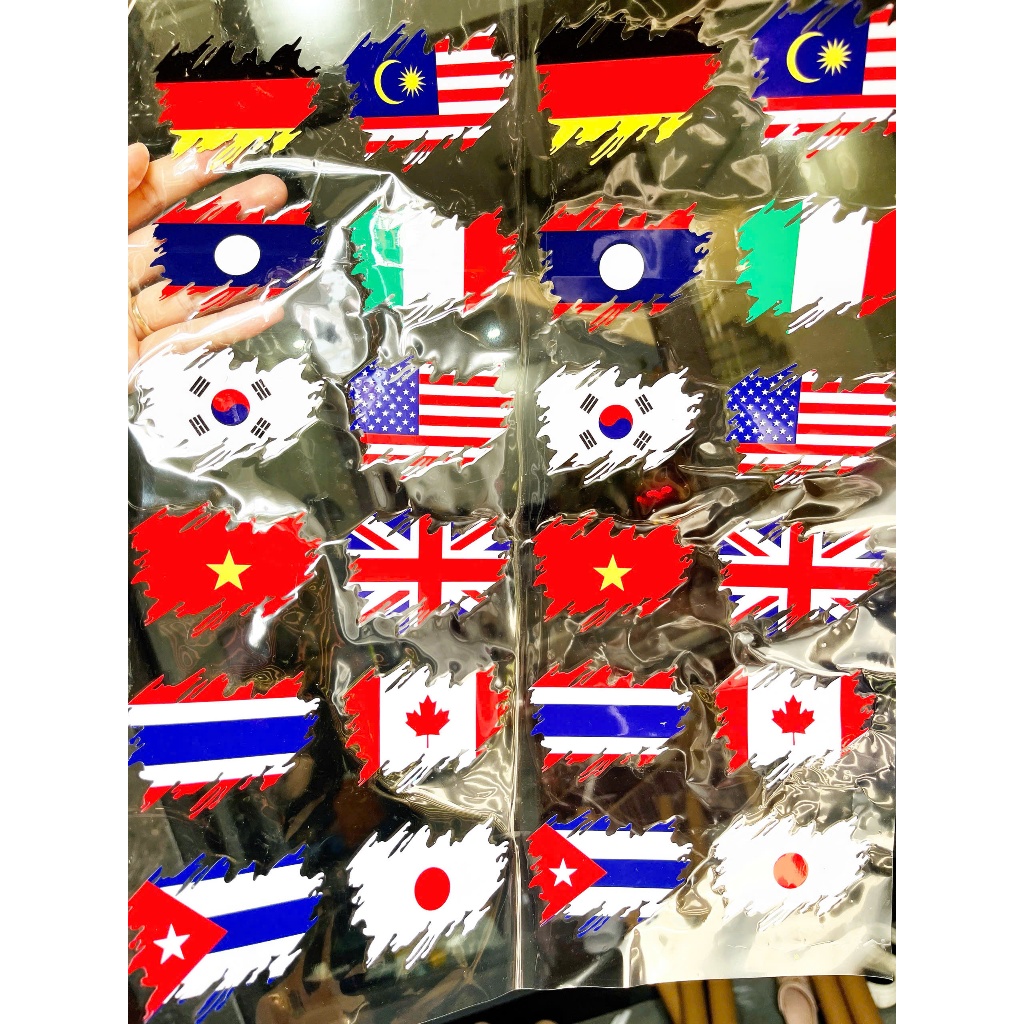 Sticker lá cờ các nước , trang trí xe, điện thoại, laptop...Decal chất lượng cao,chống nước,bền màu