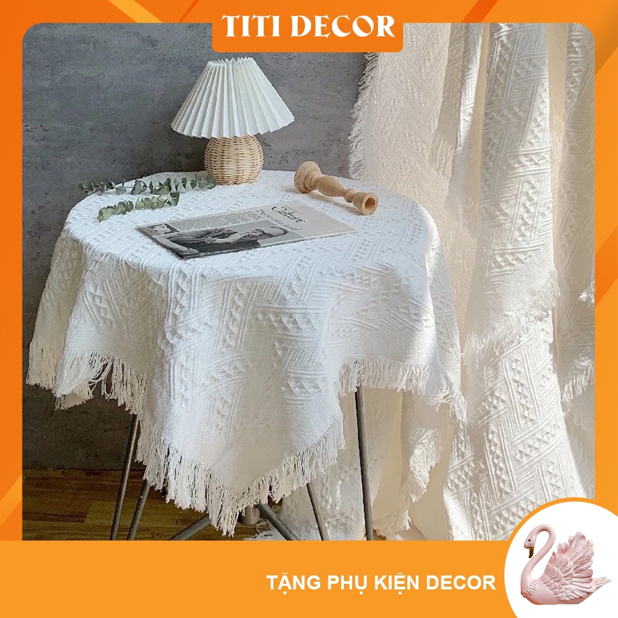 Khăn trải bàn decor phòng khách, khăn trải sofa, khăn trải bàn tròn, decor phòng ngủ, khăn ren trắng