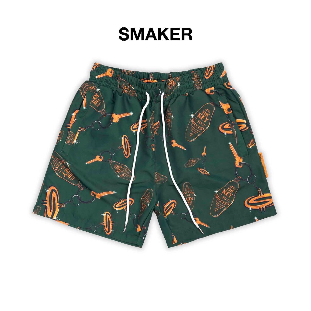 [SMAKER] Quần đùi ngắn xanh rêu in hoạ tiết vải nylon dù - MAJOR KEY NYLON SHORT