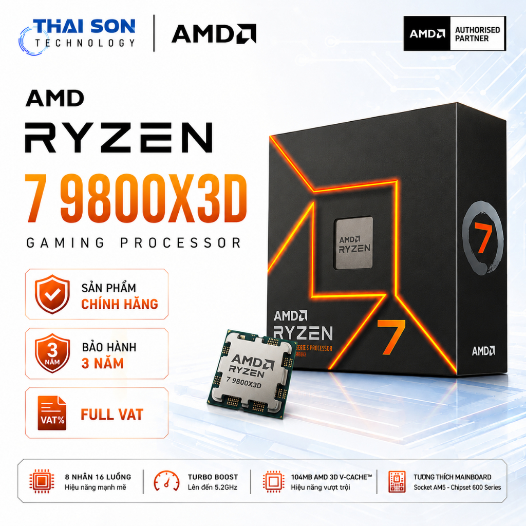 [FULL VAT] CPU AMD Ryzen 7 9800X3D New Tray Chính Hãng |Socket AM5 | Gaming Processor | Bảo Hành 36 