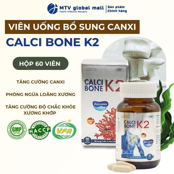 Calci Bone K2 Ngăn Ngừa Loãng Xương, Xương Khớp Chắc Khoẻ Hộp 60 Viên