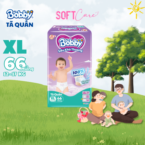 Tã Quần Bobby Siêu Khô Thoáng Size XL 66 Miếng