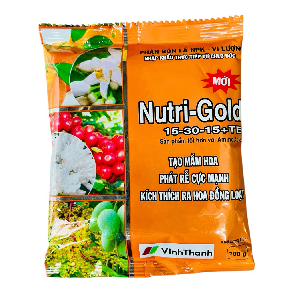 NUTRI GOLD 15-30-15+TE VĨNH THẠNH - Già lá nhanh, xanh dày lá, tạo mầm hoa, ra rễ mạnh, kích thích r