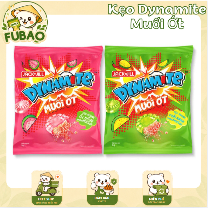 Kẹo Dynamite Nhân Muối Ớt Xoài Xanh & Ổi Hồng - Kẹo Cứng Muối Ớt Gói 96g - Ăn Vặt FUBAO