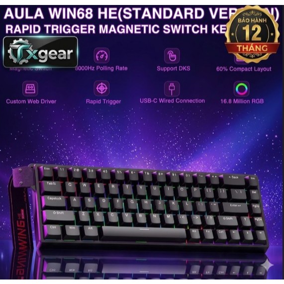 [Mã Giảm Giá] Phím Cơ Gaming AULA WIN60 HE Rapid Trigger - bàn phím HE giá rẻ 1k - 8k Polling Rate