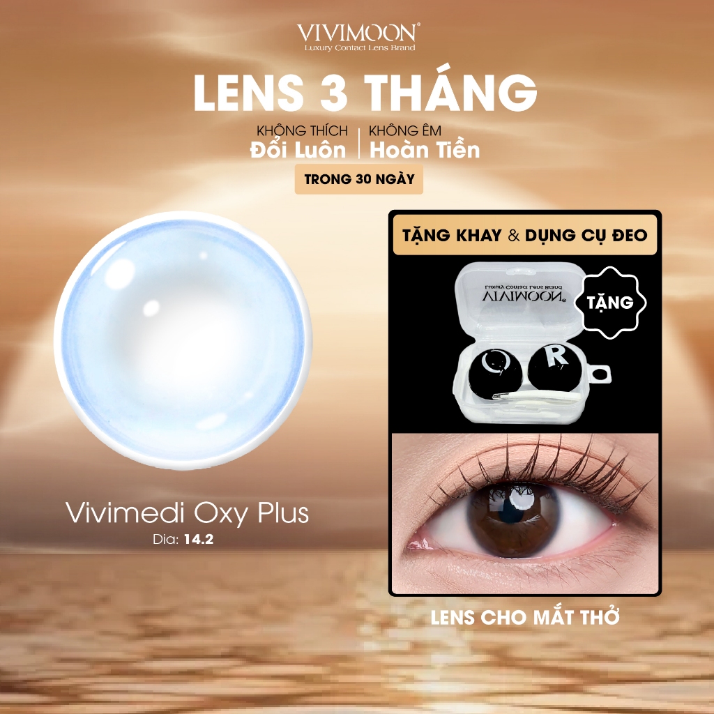 Kính áp tròng VIVIMOON LENS cận trong suốt 3 tháng cho mắt thở Vivimedi Oxy Plus giá 1 chiếc (1 bên 