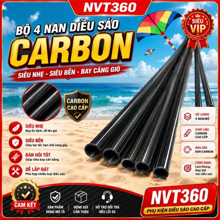 Bộ 4 Nan Diều Sáo Carbon Siêu Nhẹ Bền Chắc Dễ Lắp Đặt Cho Diều Sáo