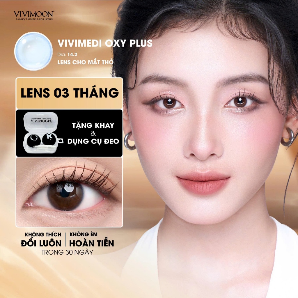 VIVIMOON lens cận trong suốt 3 tháng kính áp tròng cho mắt thở từ 0 - 8 độ