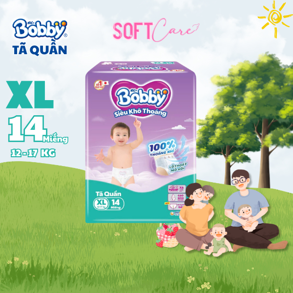Tã Quần Bobby Siêu Khô Thoáng Size XL 14 Miếng