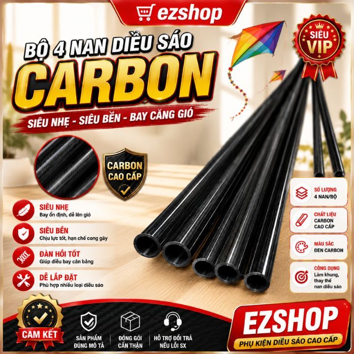 Bộ 4 Nan Diều Sáo Carbon Siêu Nhẹ Bền Chắc Dễ Lắp Đặt Cho Diều Sáo