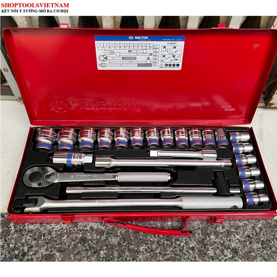 1/2 Bộ tuýp 24 chi tiết hệ mét 10-32mm Kingtony 4526MR01 (P404526MR01)