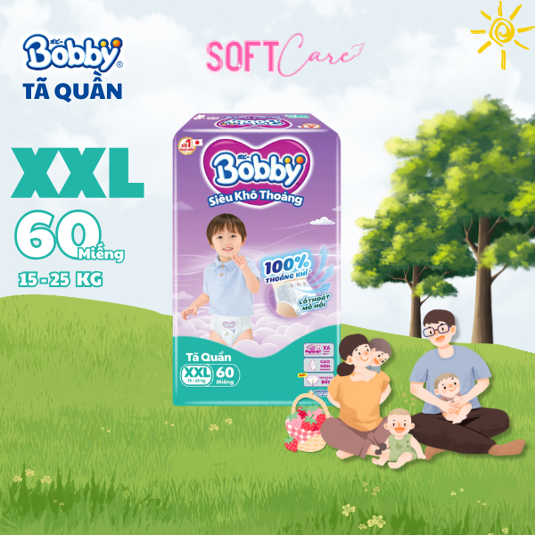 Tã Quần Bobby Siêu Khô Thoáng Size XXL 60 Miếng