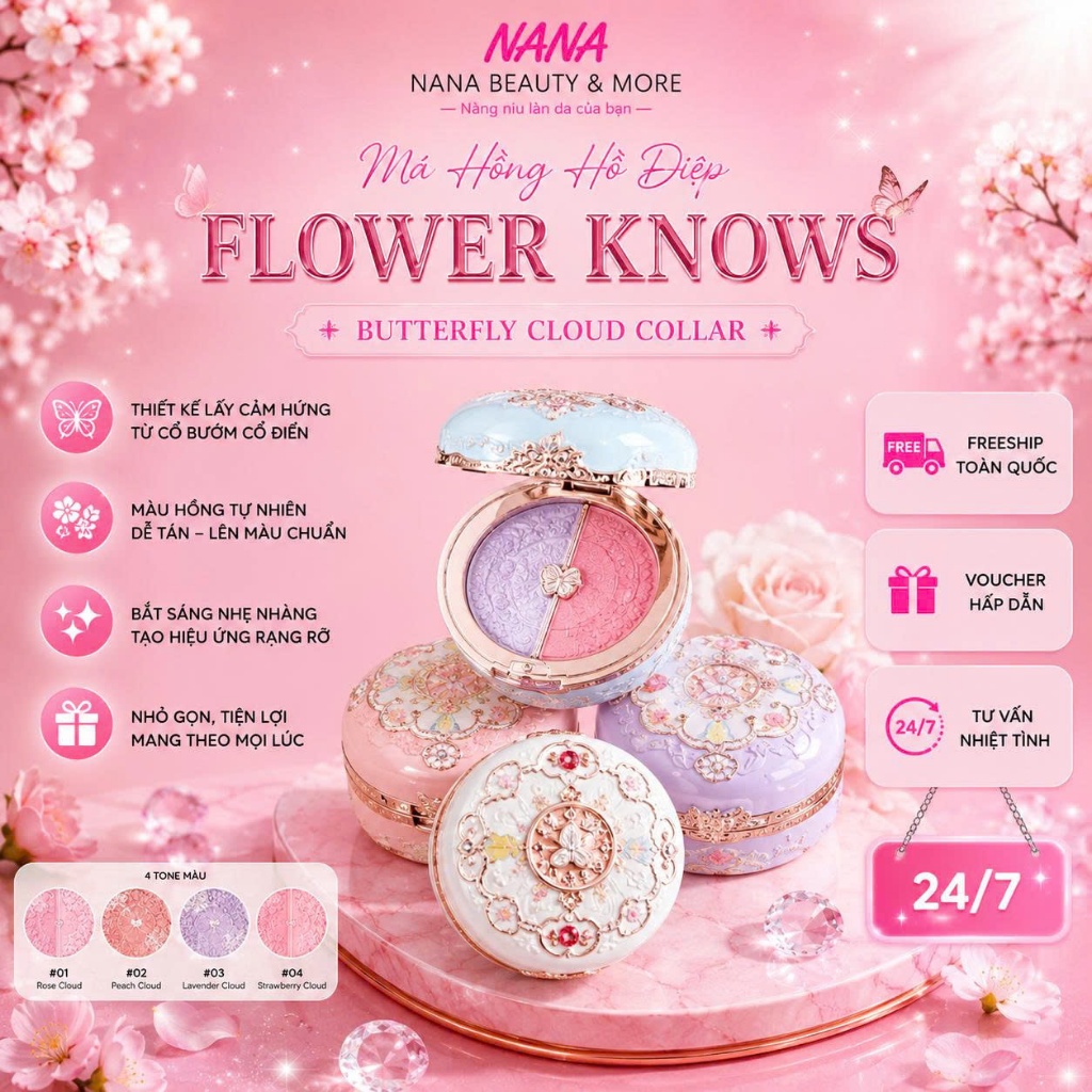 Phấn Má Hồng Flower Knows Butterfly Cloud Collar 2 màu 6g - Nana Shop