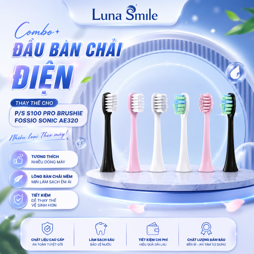 Combo 3 Đầu Bàn Chải Điện Thay Thế Cho PS S100 Pro Brushie Fossio Sonic AE320 Nhiều Loại Theo Máy