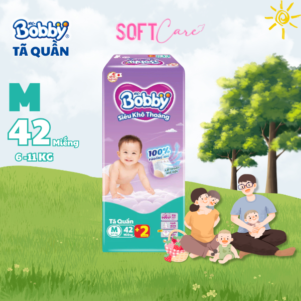 Tã Quần Bobby Siêu Khô Thoáng Size M 42 Miếng