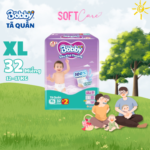Tã Quần Bobby Siêu Khô Thoáng Size XL 32 Miếng