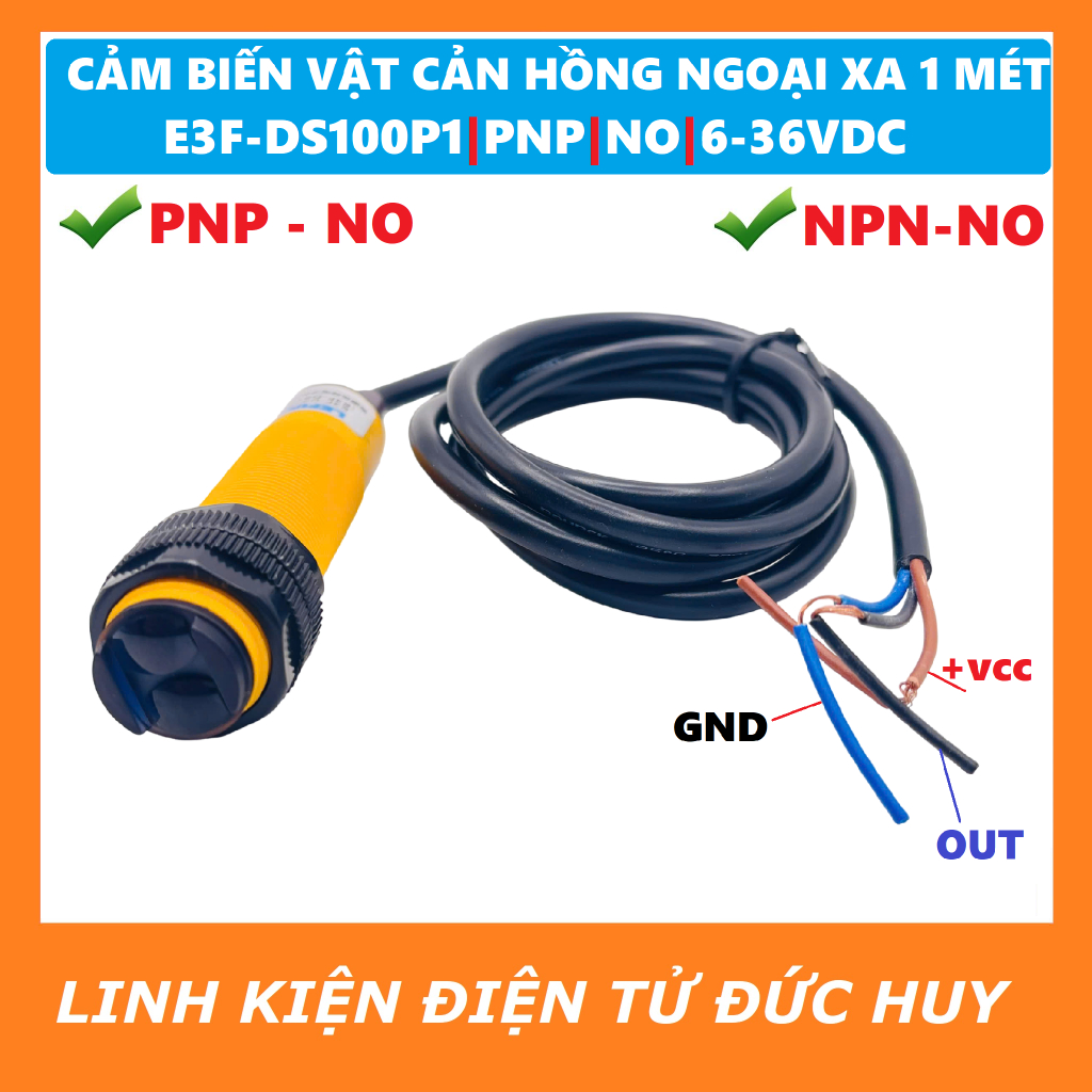 E3F-DS100C4  E3F-DS100P4 CẢM BIẾN VẬT CẢN HỒNG NGOẠI XA 1 MÉT, 6-36VDC, NPN PNP  NO, CHỐNG NHIỄU TỐT
