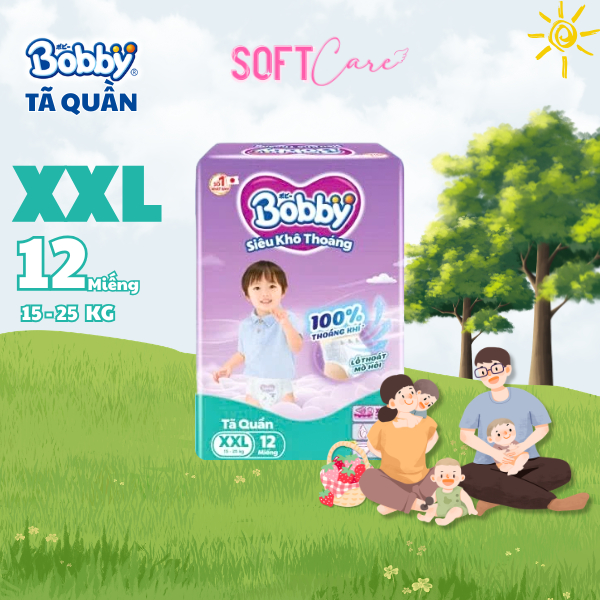 Tã Quần Bobby Siêu Khô Thoáng Size XXL 12 Miếng