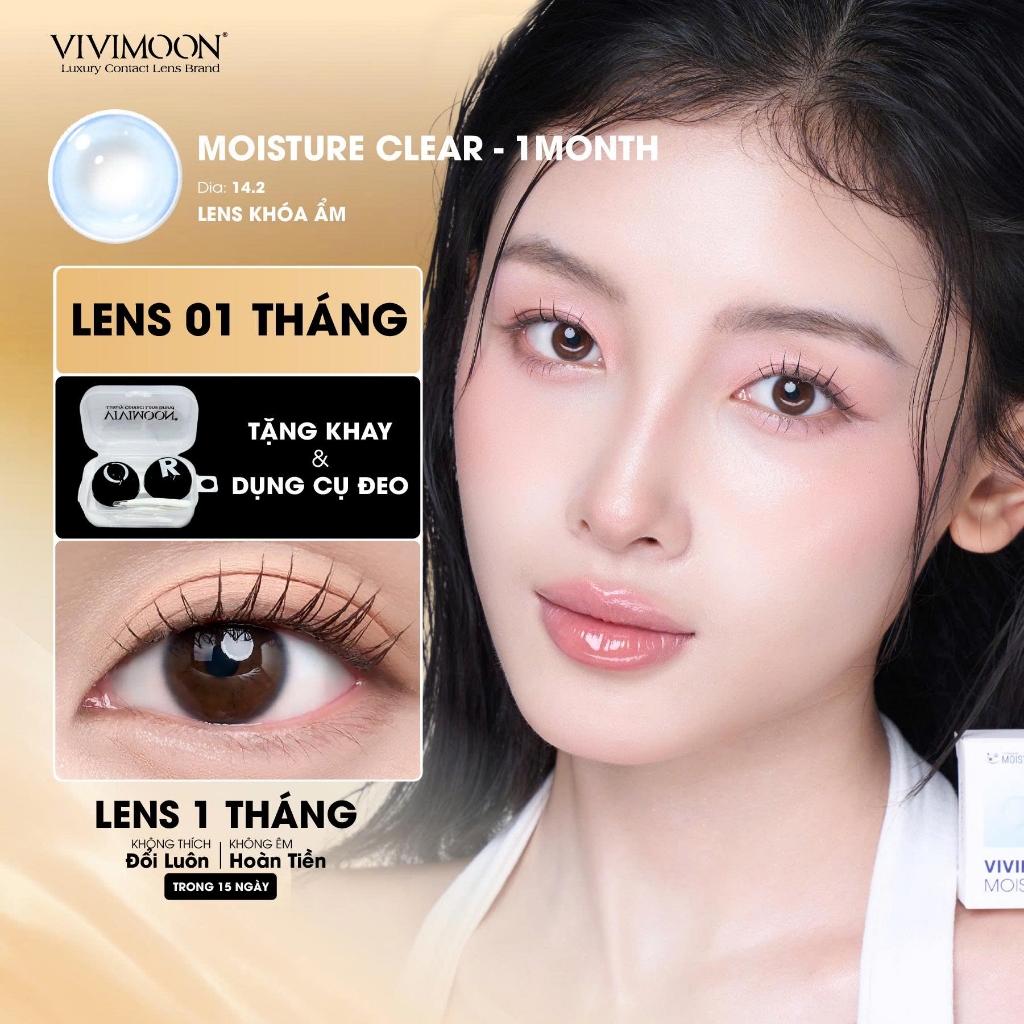 VIVIMOON lens cận 1 tháng khóa ẩm màu trong suốt tự nhiên Moisture Clear