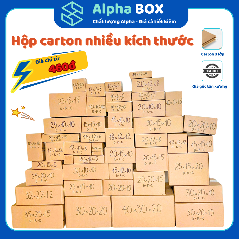 { HỎA TỐC } Combo 10 Hộp Carton ĐẦY ĐỦ KÍCH THƯỚC, thùng hộp carton đóng hàng giá rẻ - ALPHA BOX