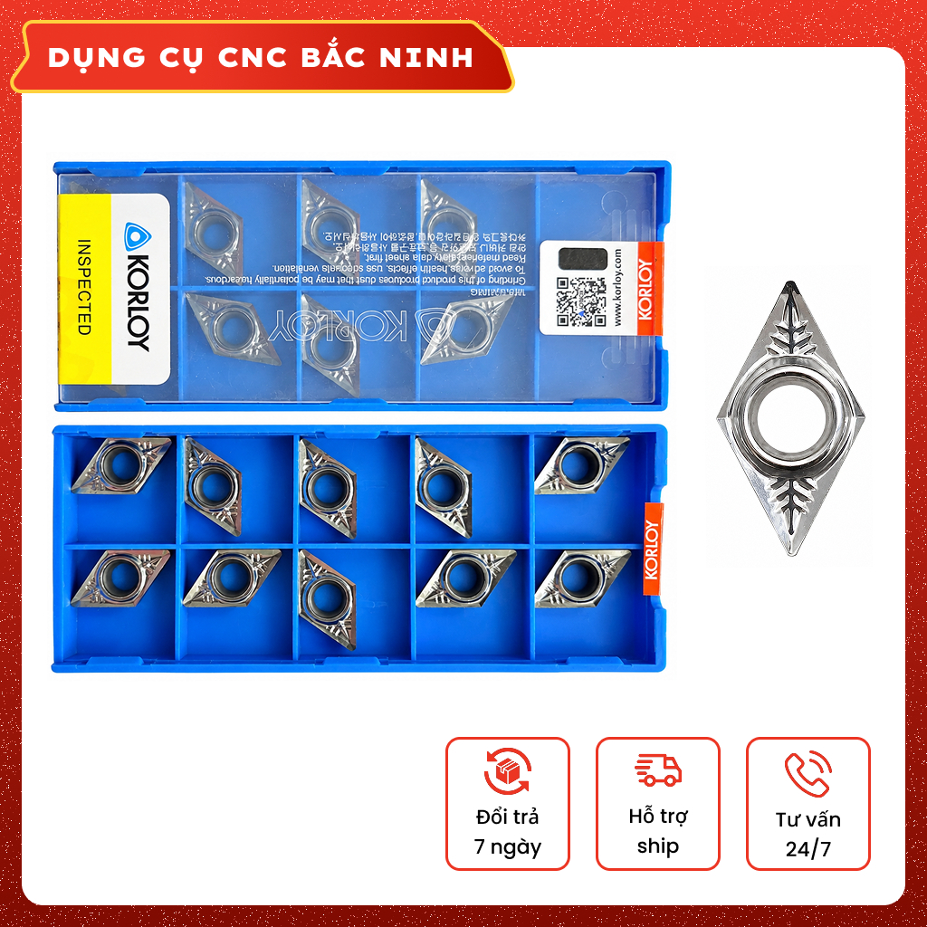 1 hộp Chip tiện D11 hãng KORLOY Hàn Quốc (DCGT11T304) chuyên tiện nhôm gỗ nhựa