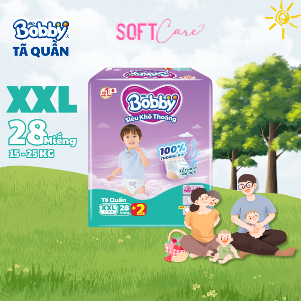 Tã Quần Bobby Siêu Khô Thoáng Size XXL 28 Miếng