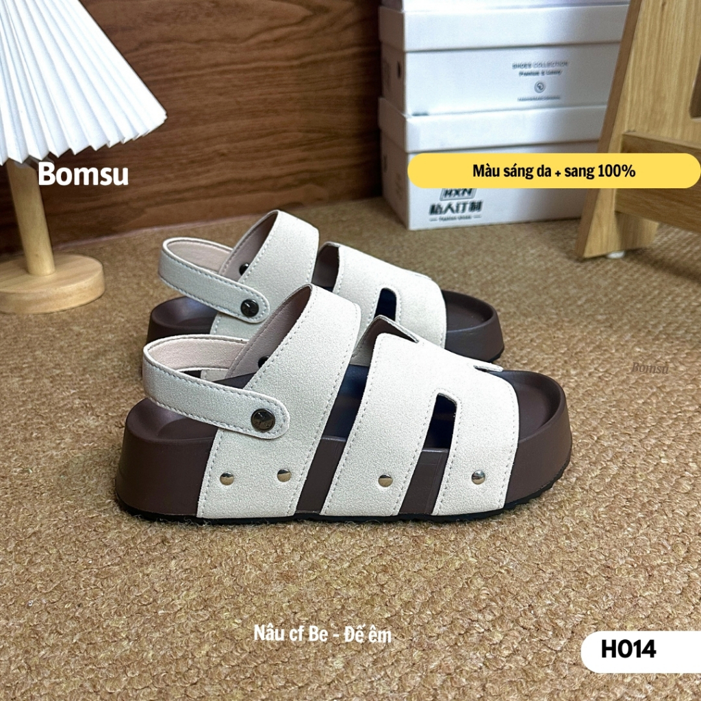 [Mở bán - sale ] Dép sandal nữ chữ H 2 kiểu đi đế cao H014 đính khuy chắc chắn - Dép quai hậu nữ đế 
