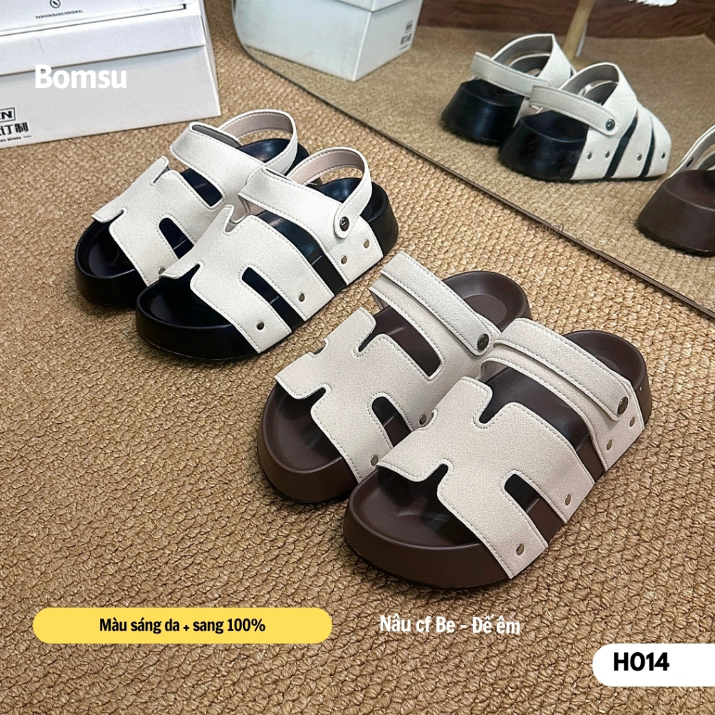 [Mở bán - sale ] Dép sandal nữ chữ H 2 kiểu đi đế cao H014 đính khuy chắc chắn - Dép quai hậu nữ đế 