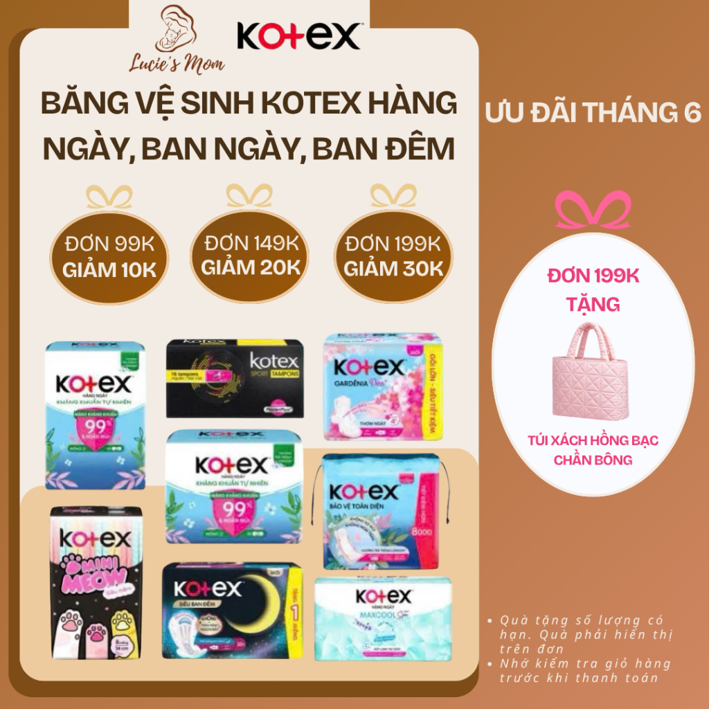 Hoả tốc [Combo 4 gói] Băng Vệ Sinh Kotex Hàng Ngày/Ban Ngày/Ban Đêm - Khô Thoáng Thấm Hút