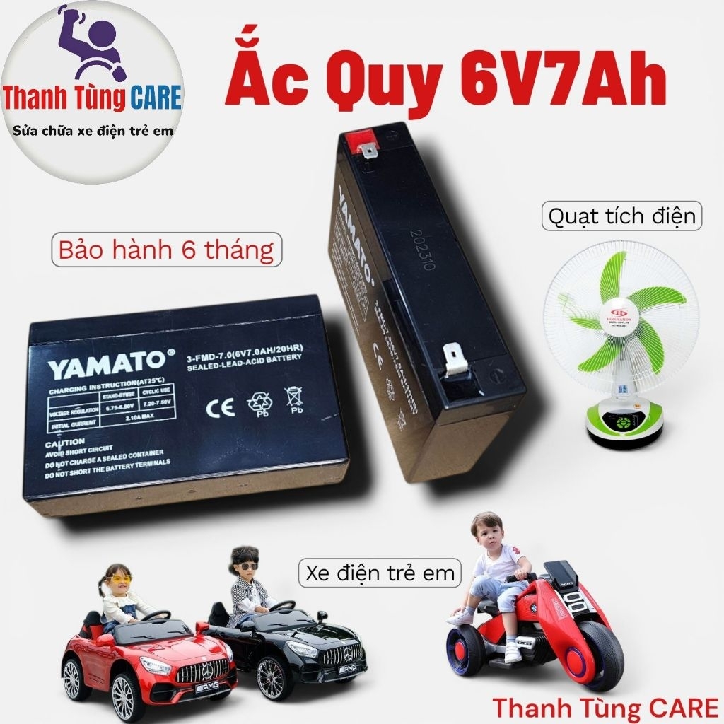 Bình Sạc 6V7Ah YAMATO Nhật Bản, Bộ cấp nguồn 6V cho quạt tích điện bền bỉ, an toàn date mới, xe đồ c