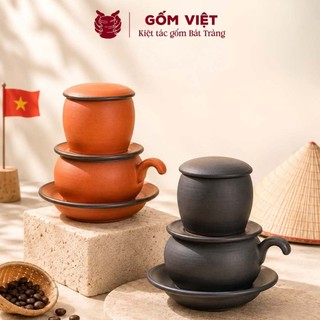 Bộ phin cà phê tử sa đất nung Bát Tràng - Phin gốm thủ công pha cà phê truyền thống, decor vintage - Gốm Việt Pottery