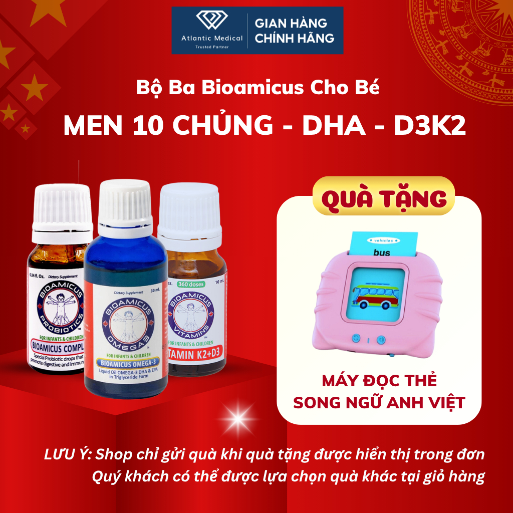 Bộ Ba BioAmicus Cho Bé - Men 10 Chủng BioAmicus Complete, BioAmicus D3K2 và BioAmicus Omega-3 DHA Có