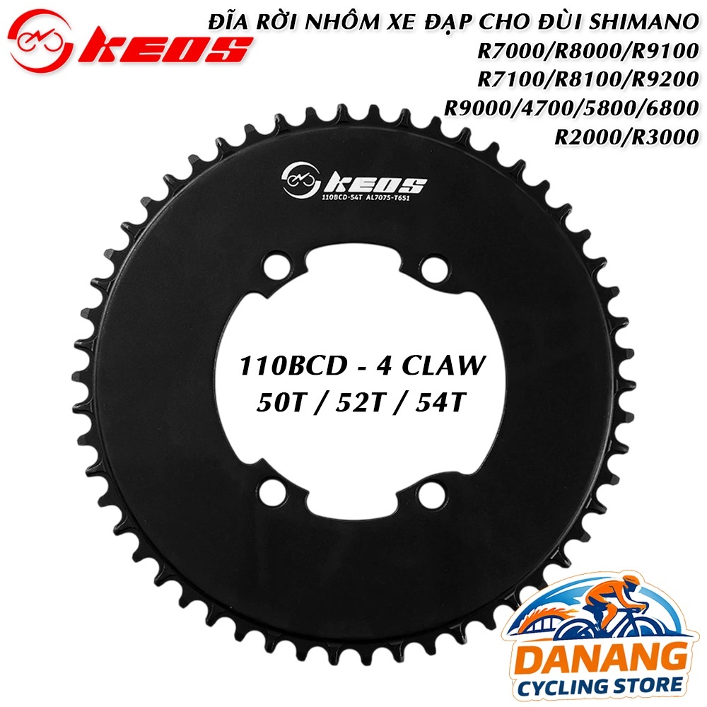 Đĩa Rời Nhôm Xe Đạp KEOS 110BCD 4 Ốc 50T/52T/54T – Dùng Cho SHIMANO