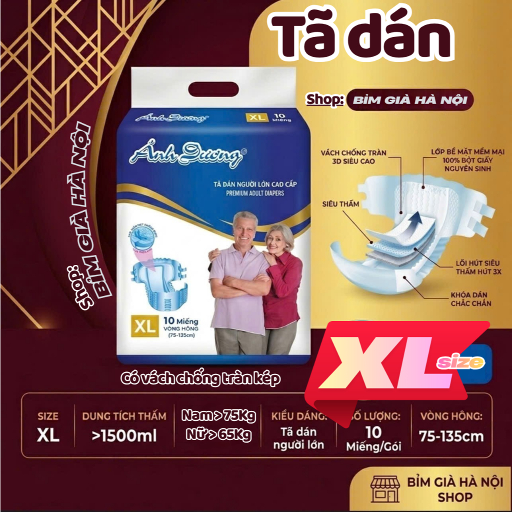 (Lẻ) Bỉm già Ánh Dương XL10 ML10 siêu thấm chống tràn #ánh dương #caryn #merzy #honey #bỉm già honey